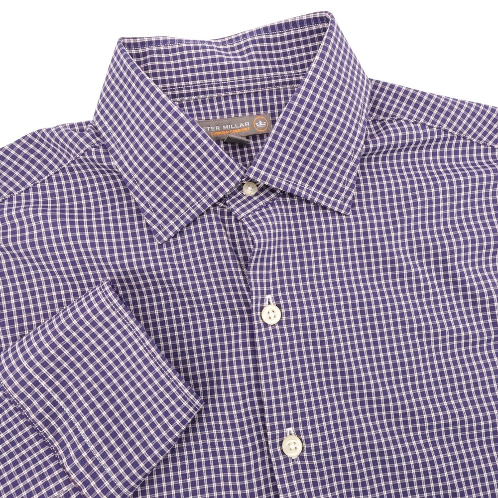 Peter‎ Millar Summer Comfort Check Button Down Shirt Purple Long Sleeve Mens M